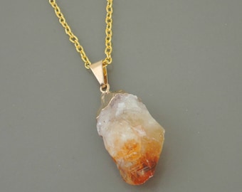 Citrine Necklace - Gold Necklace - Raw Citrine Necklace - Gemstone Necklace - Gold Dipped - Long Necklace - Boho Necklace - handmade jewelry