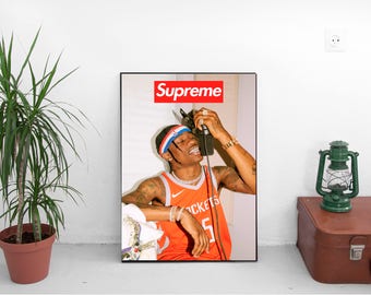 Supreme X Travis Scott Poster - Street Urban Artwork Print - Jacques Webster Jr Poster - American Rapper Singer - Size 13x20" 24x36" 32x48"