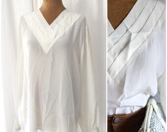 1980s dainty layered collar white blouse / m-l