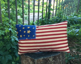 Primitive American Flag Pillow - Patriotic Folk Art - Americana - American Flag Bow Fillers - Patriotic Fabric - Farmhouse - Country Decor