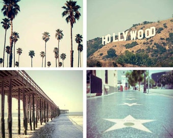 California Photography Print Set, Los Angeles, Large California Wall Art, Hollywood, Palm Trees, Beach Decor, Retro Feel