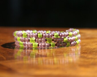 Purple sage seed bead memory wire bracelet