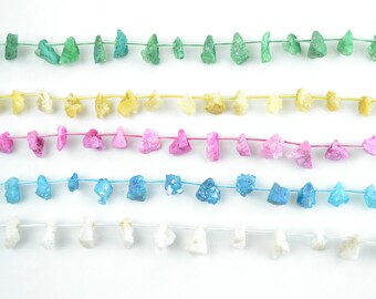 Natural Raw Druzy Nugget Beads Crystal Quartz Geode Beads 15 inch Strand Top Drilled Plating Color Titanium Blue Rose Yellow White Green