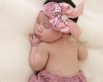 baby headband, fancy headband, bow headband, dusty rose headband, infant headband, newborn headband, girls headband, toddler headband, baby