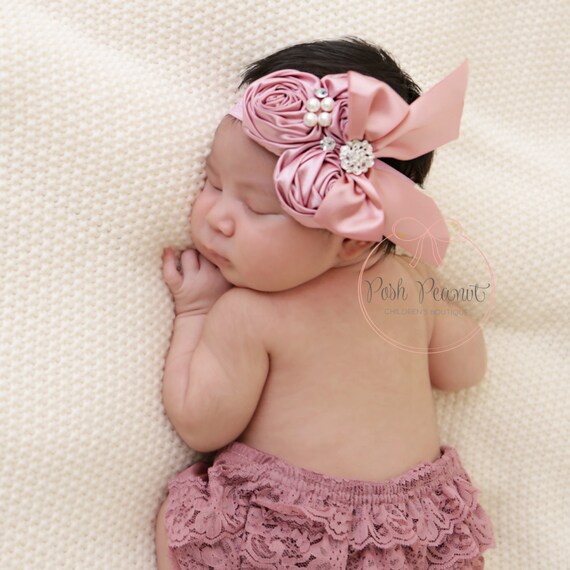 baby headband fancy headband bow headband dusty rose