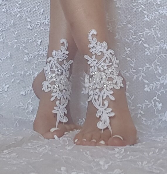 White or ivory Beach wedding barefoot sandals Ivory Barefoot, gift idea, bridal barefoot sandals