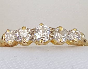 Vintage Old Cut Diamond Five Stone Ring 18ct Gold