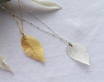 Gold Leaf Necklace, Silver Leaf Necklace, Gold Chain Pendant Necklace, Gold Necklace, Gold Leaf Pendant, Silver Chain Pendant Necklace.