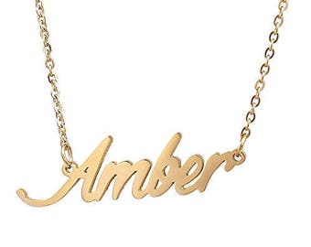 Custom Name Necklace Personalized Initial Necklaces in Golden Silver Amber