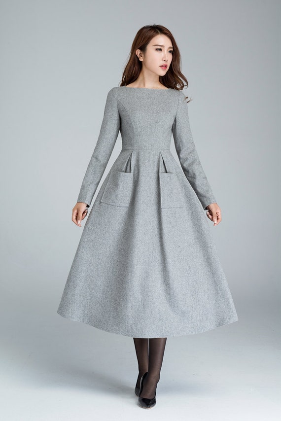 wool dress dress with pockets light grey dress winter