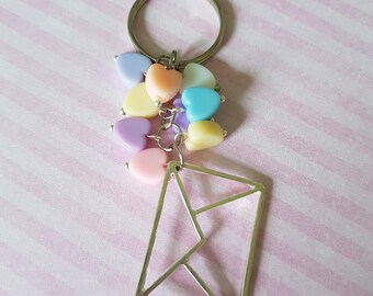 Love letters keyring, Beaded keyring, Hearts, Heart beads, Pastels, Pastel hearts, Pastel beads, Keyring, Bagcharm, Letter, Envelope