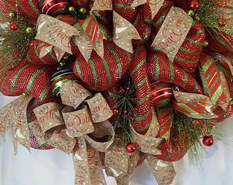 Christmas Deco Mesh Wreath, Christmas Wreath, Deco Mesh Wreath, Christmas Decor, Door Wreath, Outdoor Wreah
