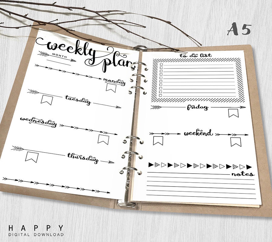 printable weekly planner a5 weekly planner printable