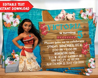 INSTANT DOWNLOAD_Moana Birthday Invitation,Birthday Invitation Moana, Moana Editable,Moana Party, Moana Invitation, Birthday Party Invite