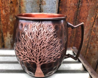 Moscow Mule Mug with Tree / Wedding Gift / Copper Gift / Anniversary Gift / 7 Year Anniversary / Graduation Gift / Gifts for Her