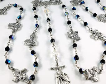 Stations of the Cross Chaplet Czech Fire Polished Black Beads, Unbreakable Rosary, Catholic Rosary, Holy Rosary, Catholic Gift, Prayer Beads