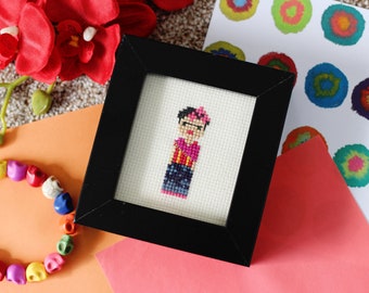 Frida Kahlo Inspired Mini Cross Stitch (Framed)