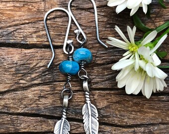 Little Feather Earrings with Apatite