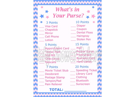 gender reveal party game whats in your purse game