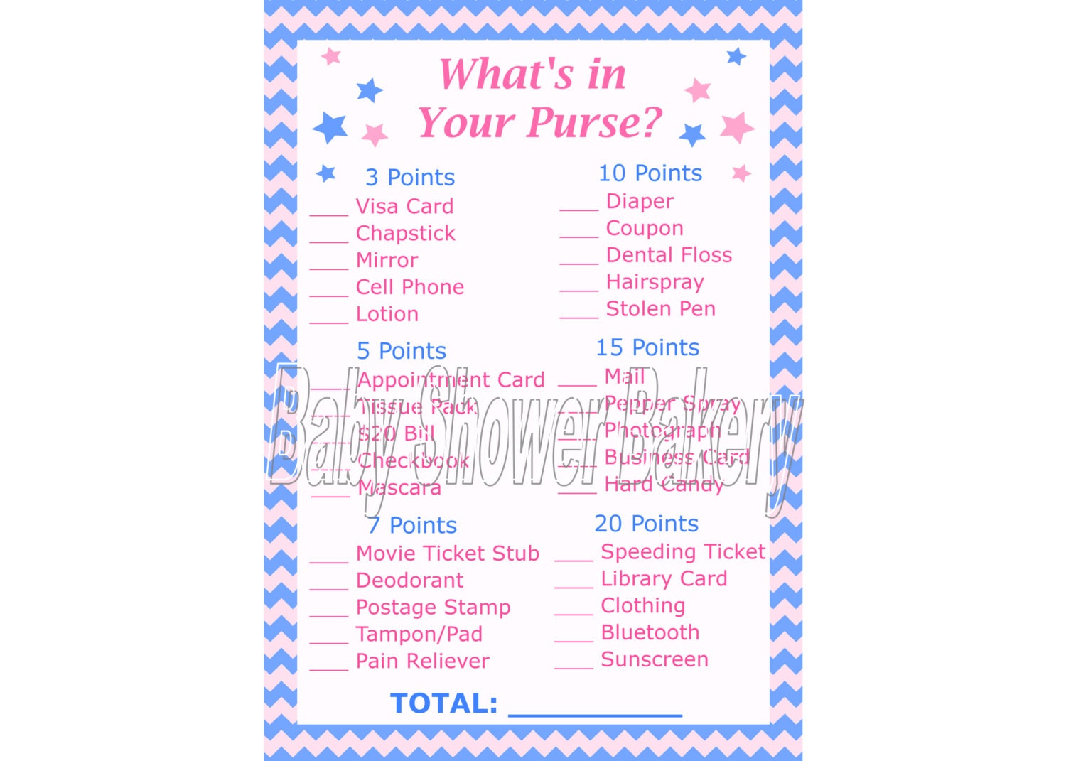 gender reveal party game whats in your purse game