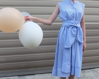 NOMADIC DRESS - sleeveless pinstriped dress with asymmetrical hemline