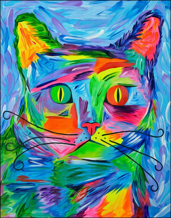  Abstract  Cat  Art Print Colorful Cat  Print Rainbow Cats Cat 