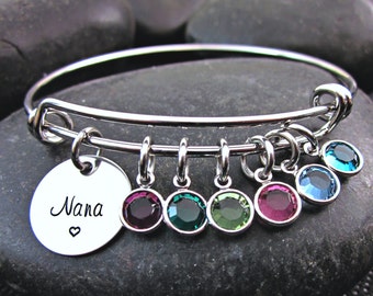 Adjustable Bangle Bracelet - Nana or Grandmas Bracelet - Birthstones