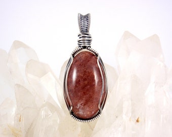 Red Aventurine Pendant ~ Hand-cut Natural Stone ~ Handcrafted with Eco-Recycled Sterling Silver ~ Protective Energy ~ Luck Magick Talisman
