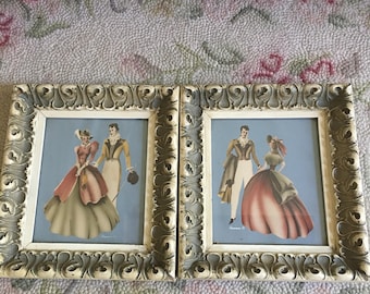 Turner Prints 1940's ~ Old Chippy Frames ~ Antique Pictures Man and Lady ~ Pastel chalk prints ~ Old Pictures ~ Home Decor ~ Wall Decor