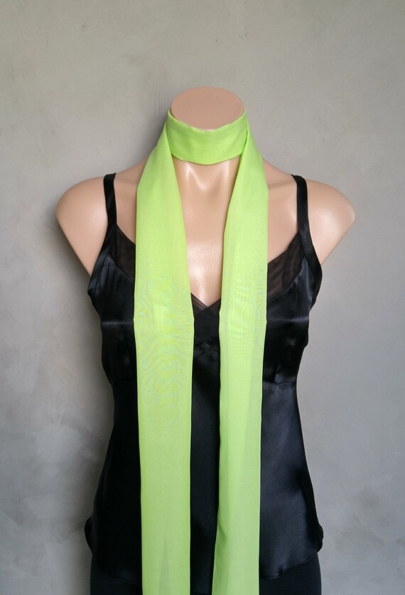 Green Scarf, Green Choker Scarf, Slim Skinny Scarf, Daphne Costume Scarf, Thin Skinny Scarf, Daphne Green Scarf, Green Scarves, Sheer Scarf