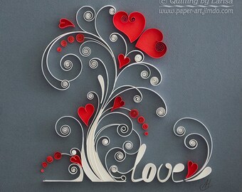 Quilling wall art Paper quilling art Love tree Quilling paper Wedding Anniversary The family love tree Framed Handmade Decor Design Gift