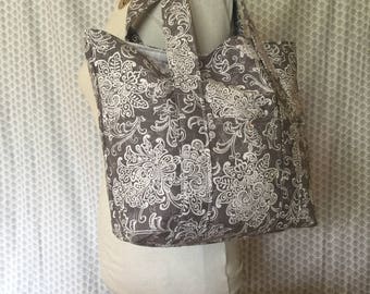 Grey and White Canvas Tote