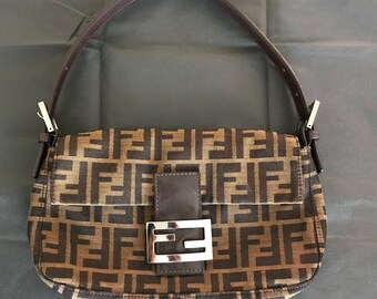 Fendi Brown Zucca Baguette Purse Bag | Vintage 90s designer small bag