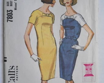 Vintage 60s Yoked Panel Dress, Slim Fitted Sheath Sewing Pattern McCalls 7803 Size 18 Bust 38 UNCUT