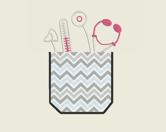 Nurse or Doctor Pocket with Instruments Embroidery file in 3 Sizes and Multiple formats - INSTANT DOWNLOAD - Item # 2041