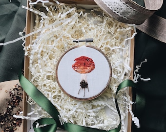 Embroidery Hoop Art, "Amanita Muscaria"