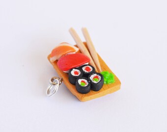 Sushi tray - polymer clay pendant