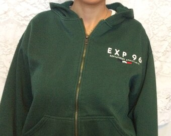 Vintage 90's green Express zip up hooded sweatshirt/green 90's hoodie