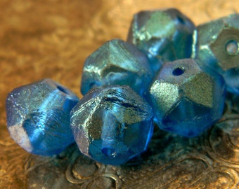 Capri Shimmer Rocks (6) -Czech Glass English Cut Rounds 11x10mm