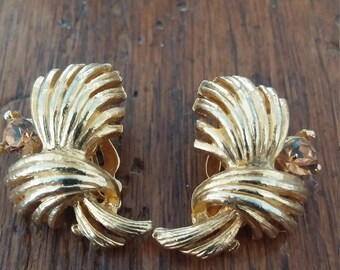 Gold Tone Clip Earrings with Citrine