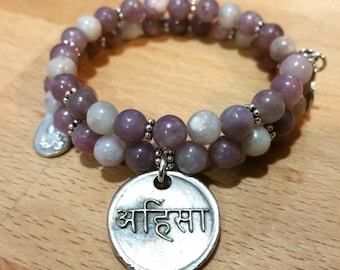 Sanskrit Gemstone Bracelet Boho Festival Jewelry Ahimsa Do No Harm