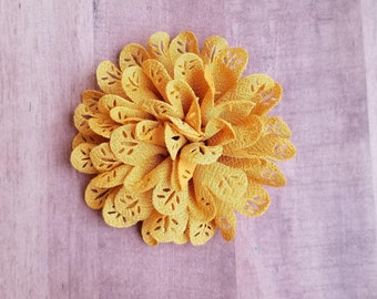 4" Mustard Eyelet Flower, large flower puff, Mustard fabric flower, Eyelet flower, DIY supplies, Headband flower, Flower Hair Clip, peony