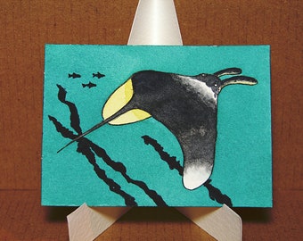 ACEO. Artist trading card. 'Manta Ray.' Original watercolour.