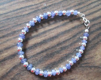 Tanzanite and sterling silver bead bracelet.