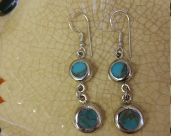 Mexican Turquoise and Silver Dangle Earrings