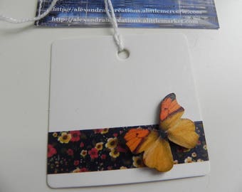 5 labels/markings glass square 6 cm BUTTERFLIES design