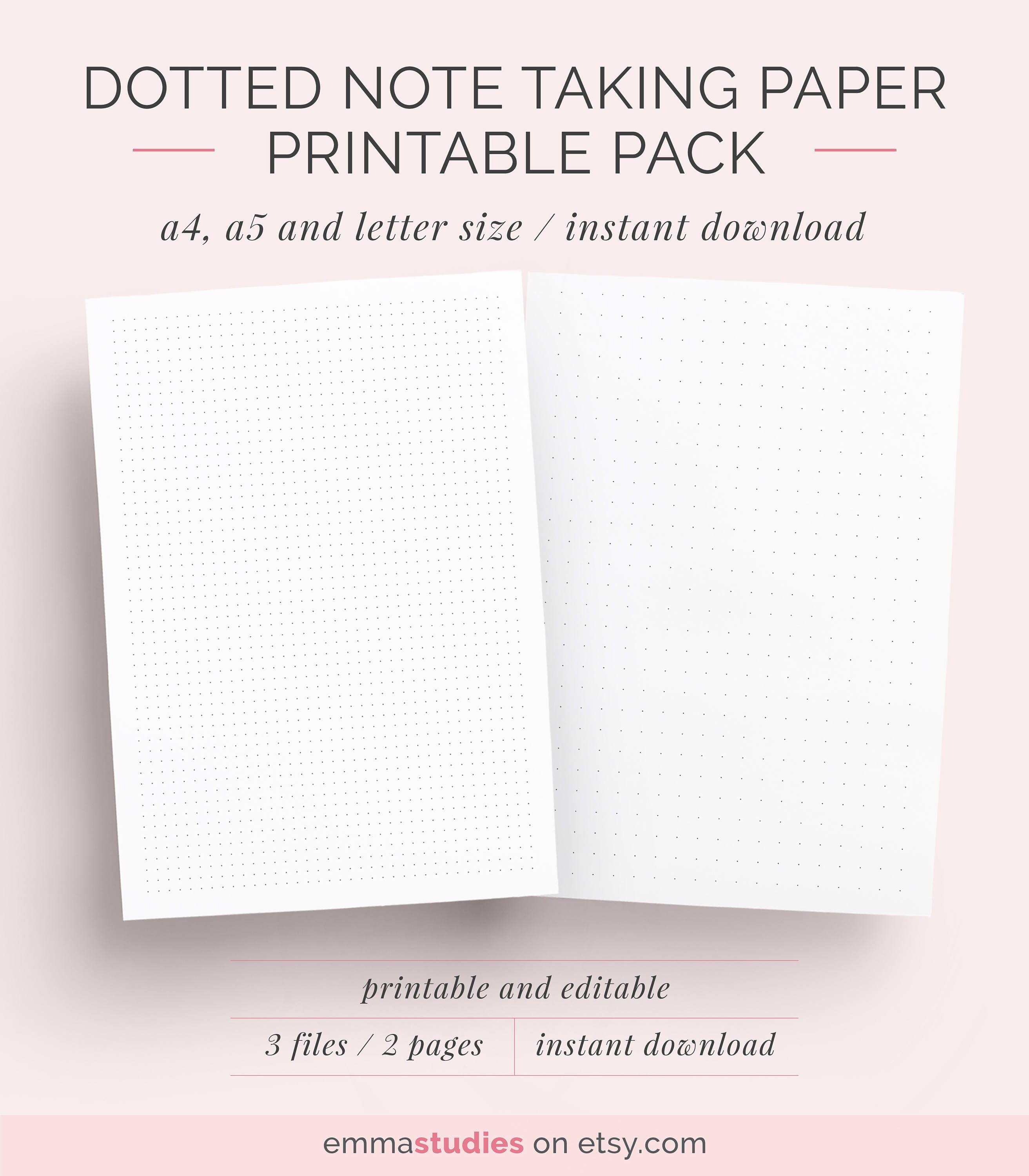 dotted grid paper student note taking printable set a4 a5