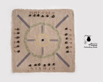 Rune casting cloth. Embroidered divination cloth. The 9 Worlds. 19-20". Rune mat. Elder futhark. Rune reading. Runes spread. Asatru. Odin