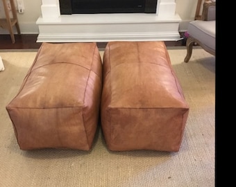 A rectangle Artisanal Leather Pouf HANDMADE Ottoman Moroccan pouf Leather Authentic