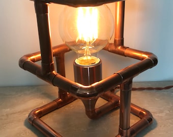 Copper pipe industrial lamp handmade steampunk rustic rose gold